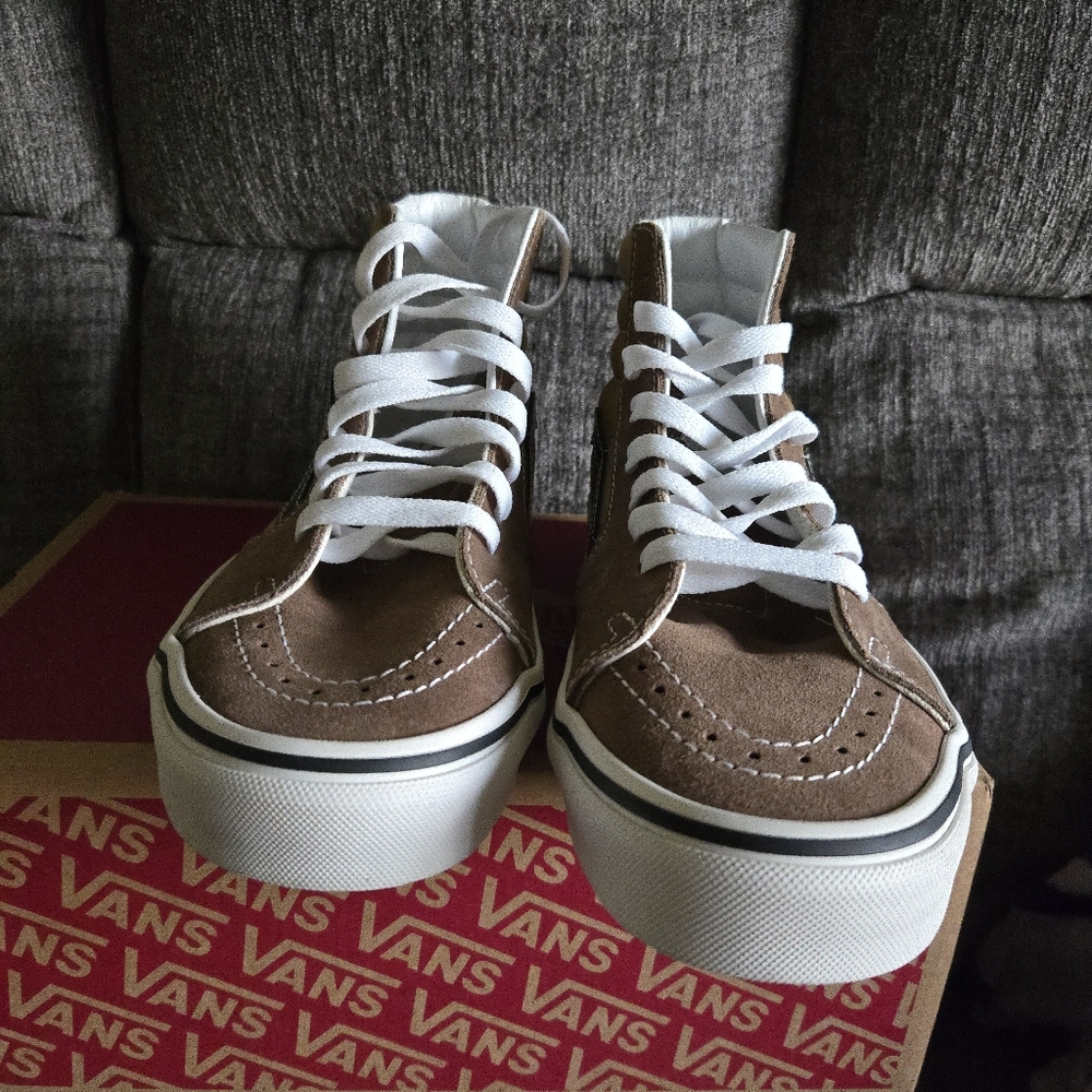 Vans Sk8 Hi Women Size 9  Suede Pop Brown Canvas 122025 - Picture 3 of 7